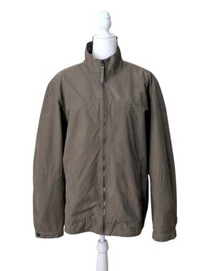 Timberland Full Zip Canvas Utility Jacket LARGE Olive Green Gray Pockets